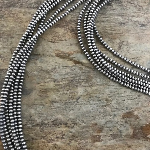 Sterling silver Multi Strand Bead Necklace 30inch - Picture 7 of 8